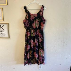 J Gee Black & Pink Floral Print High Low Dress XL